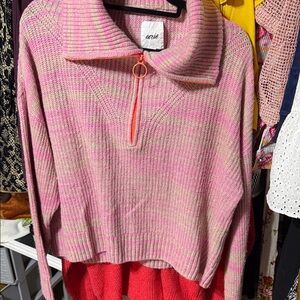 Aerie Pink and Cream Cowl Neck Sweater